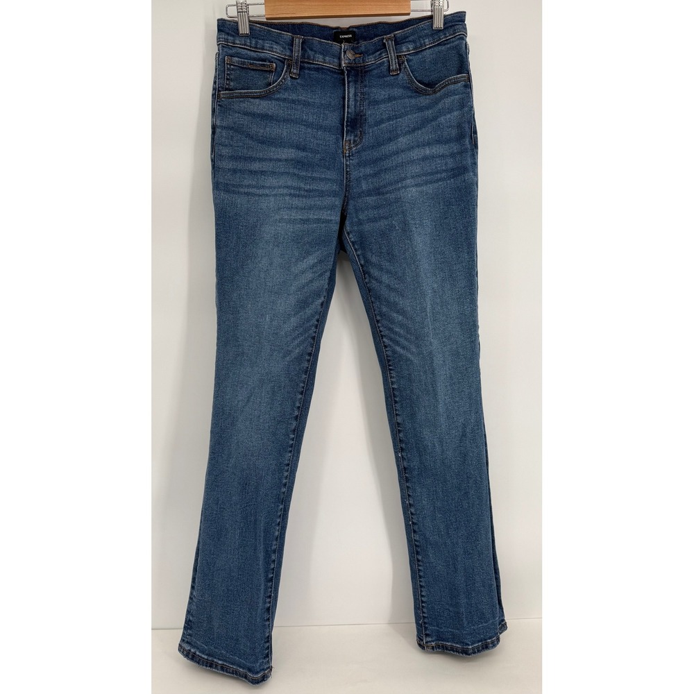 Express Women Sz 14 Straight Leg Jeans Medium Wash Blue Denim Stretch